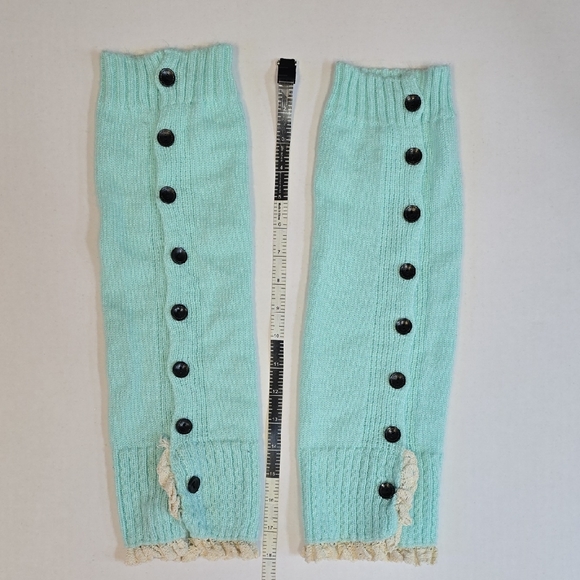 Mint Leg Warmers with Black Buttons - Picture 2 of 4